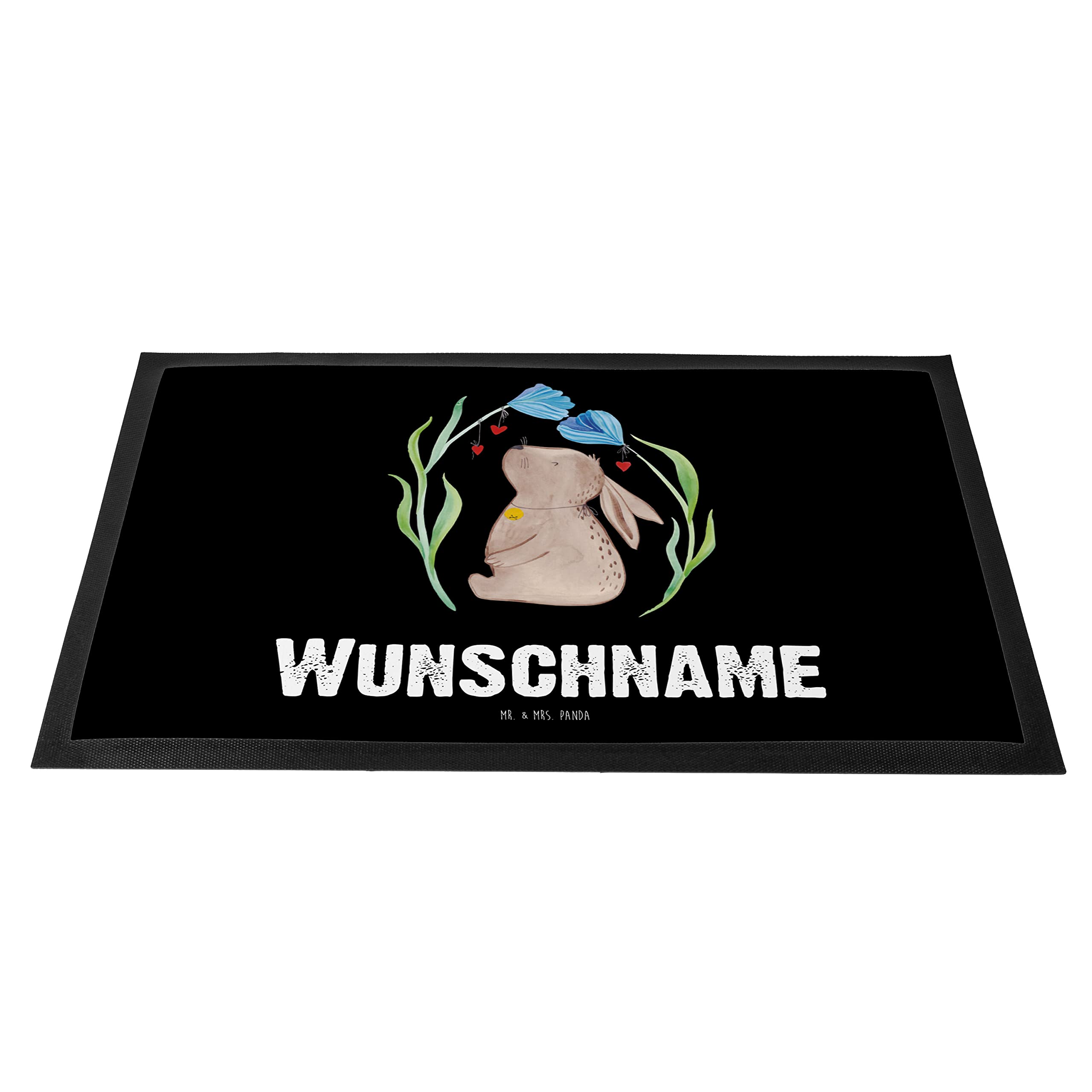 Mr. & Mrs. Panda Fußmatte selbst gestalten Hase Blume 40 x 60 cm - Personalisierte Geschenke, Kaninchen, Taufe, Träume, Fussmatte personalisiert, Geburtstag, personalisierbar, mit Name, Geburt, Text