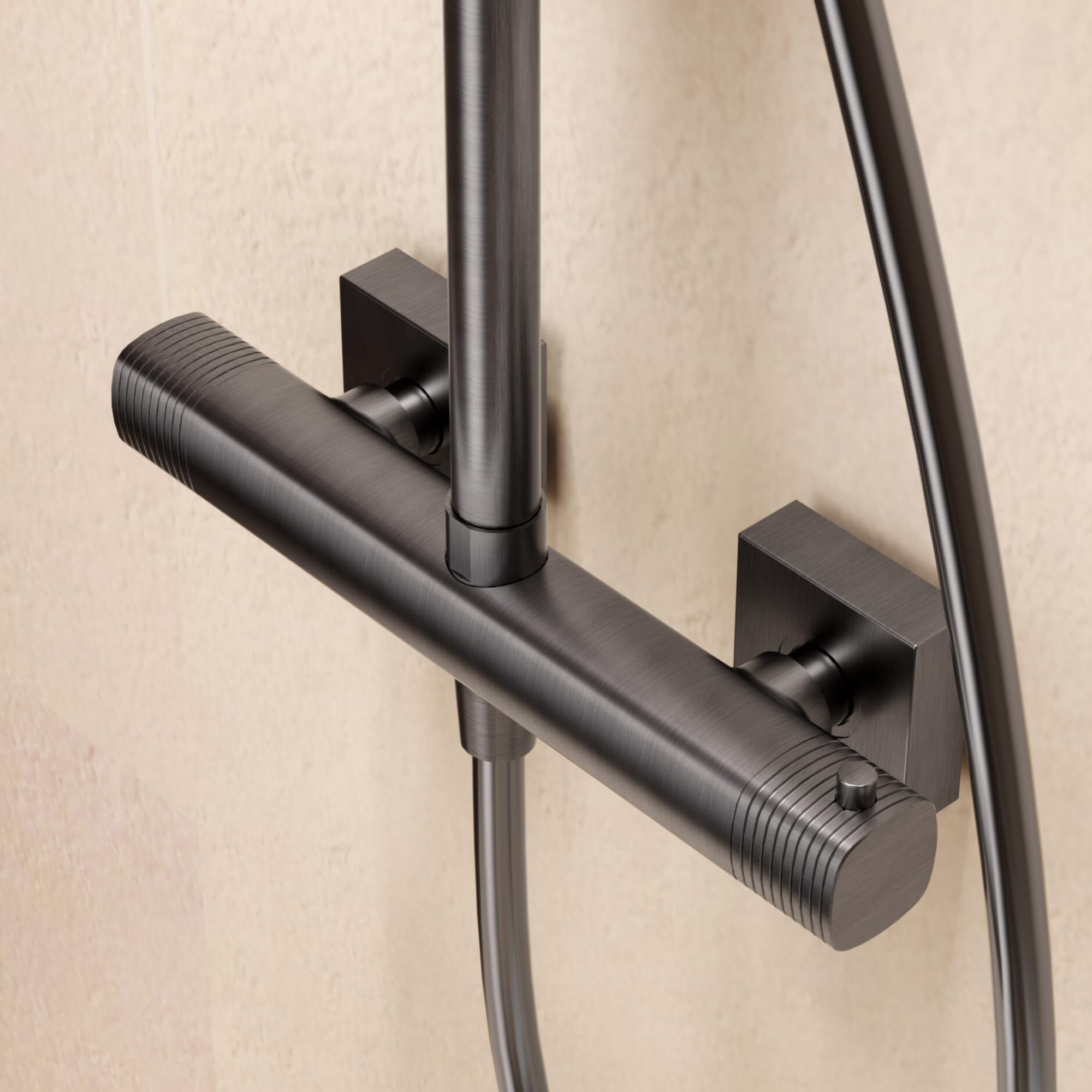 IMEX - Columna Ducha Termostatica Níquel con Grifo | Conjunto de Ducha con Alcachofa y Rociador Antical Efecto Lluvia | Griferia en Latón y Acero Inox S.304 con Barra Extensible | Serie Firenze