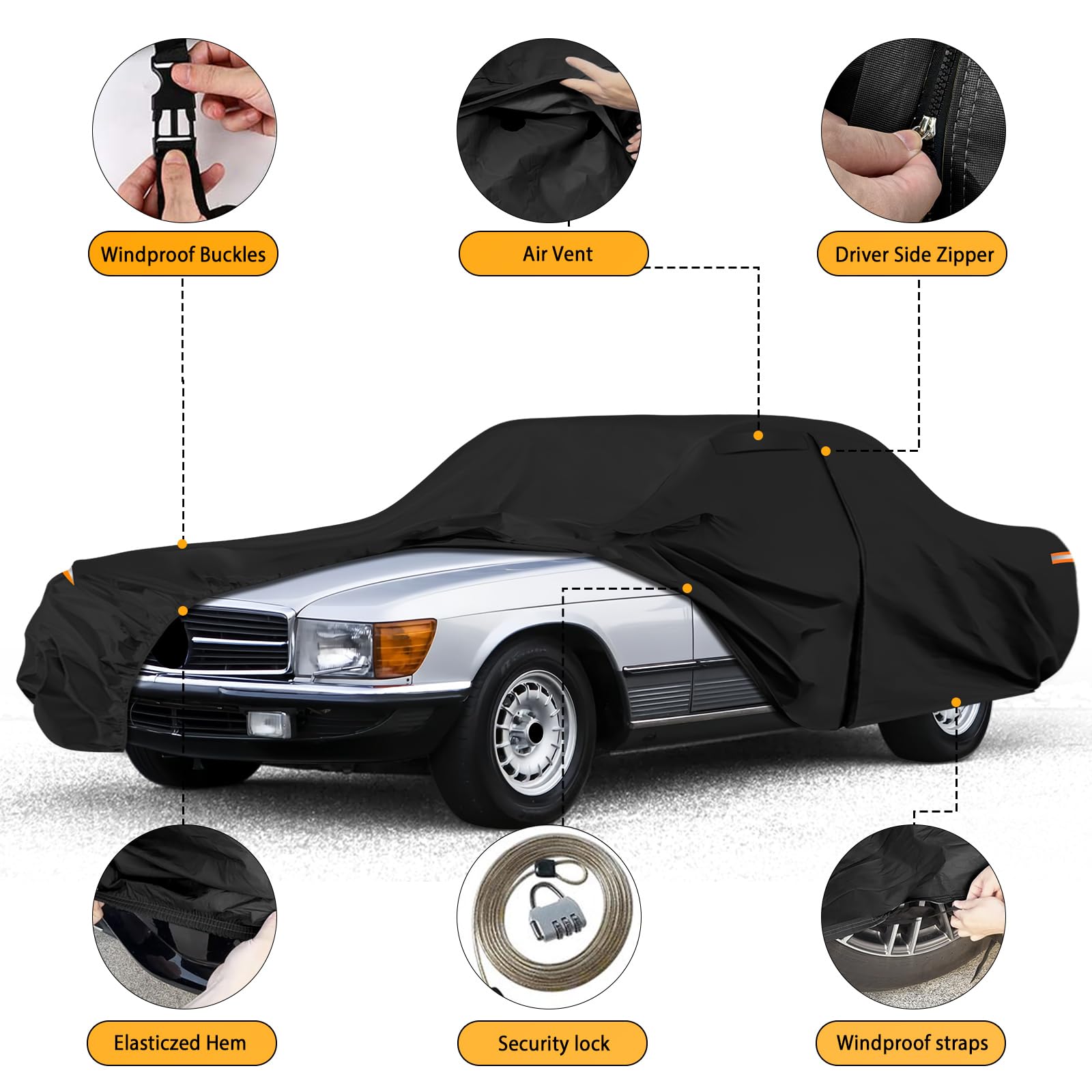 Autoabdeckung Wasserdicht für 1981-2002 Mercedes-Benz SL-Class | Vollgarage Autoplane Auto Abdeckplane Winter Sommer Allwetter Outdoor Abdeckung mit Reißverschluss Tür, Windschutzbänder