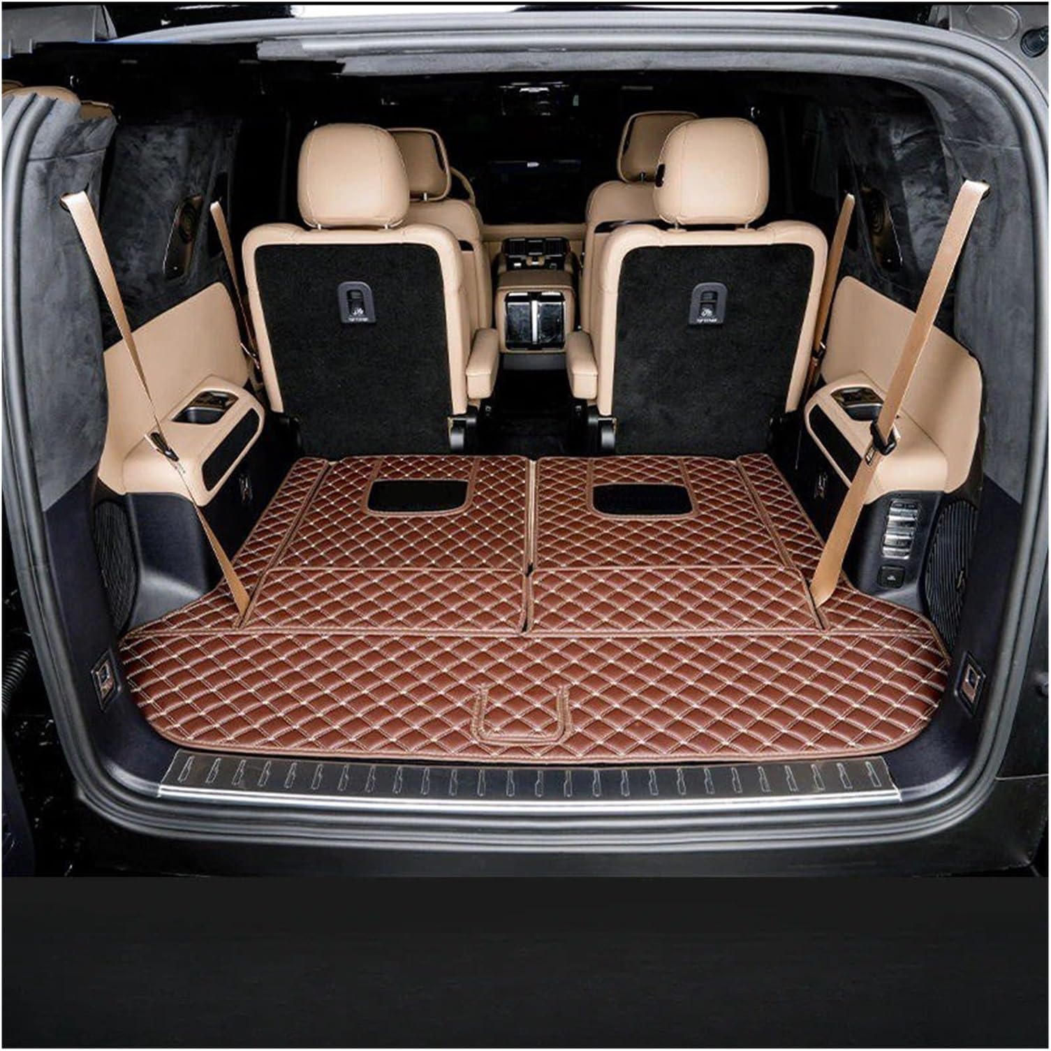 Car Trunk Mat For BYD For Leopard 8 2024-2025 Full Coverage Trunk Mats Leather Durable Cargo Liner Boot Carpets Car Accessories Boot Liner(Coffee 3 pieces,7-seat version)
