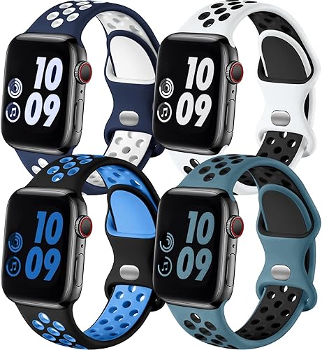 Adorve - 4correas deportivas compatibles con Apple Watch de 49mm, 41mm, 40mm, 38mm, 45mm, 44mm, 42mm, de silicona suave y transpirable, para iWatch