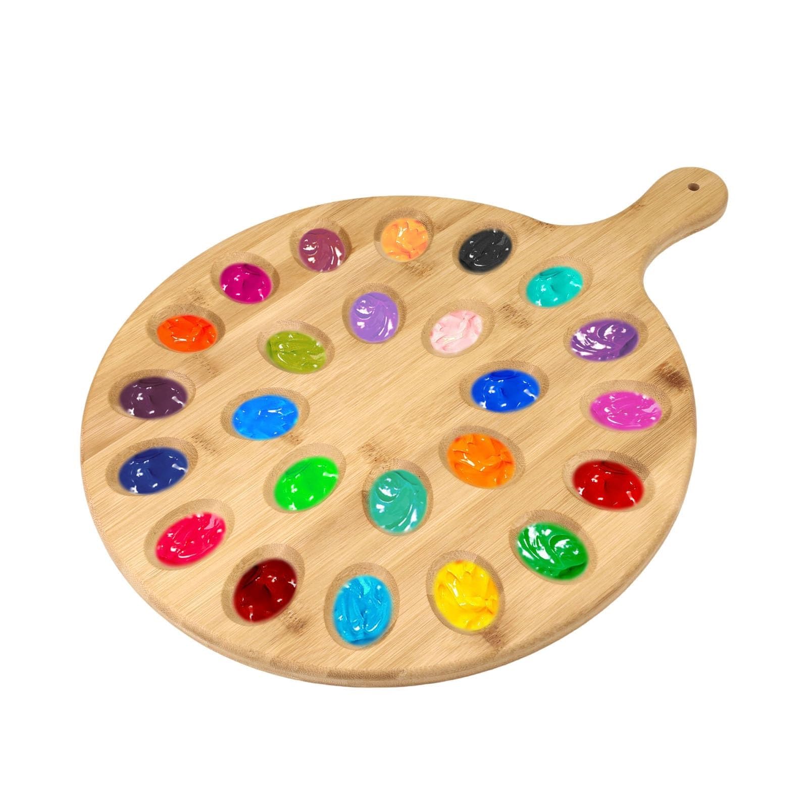 Paleta de pintura de madera con 24 cubos y superficie de mezcla plana, bandeja multiusos para pintura al óleo, acuarela y acrílico, herramienta de artista