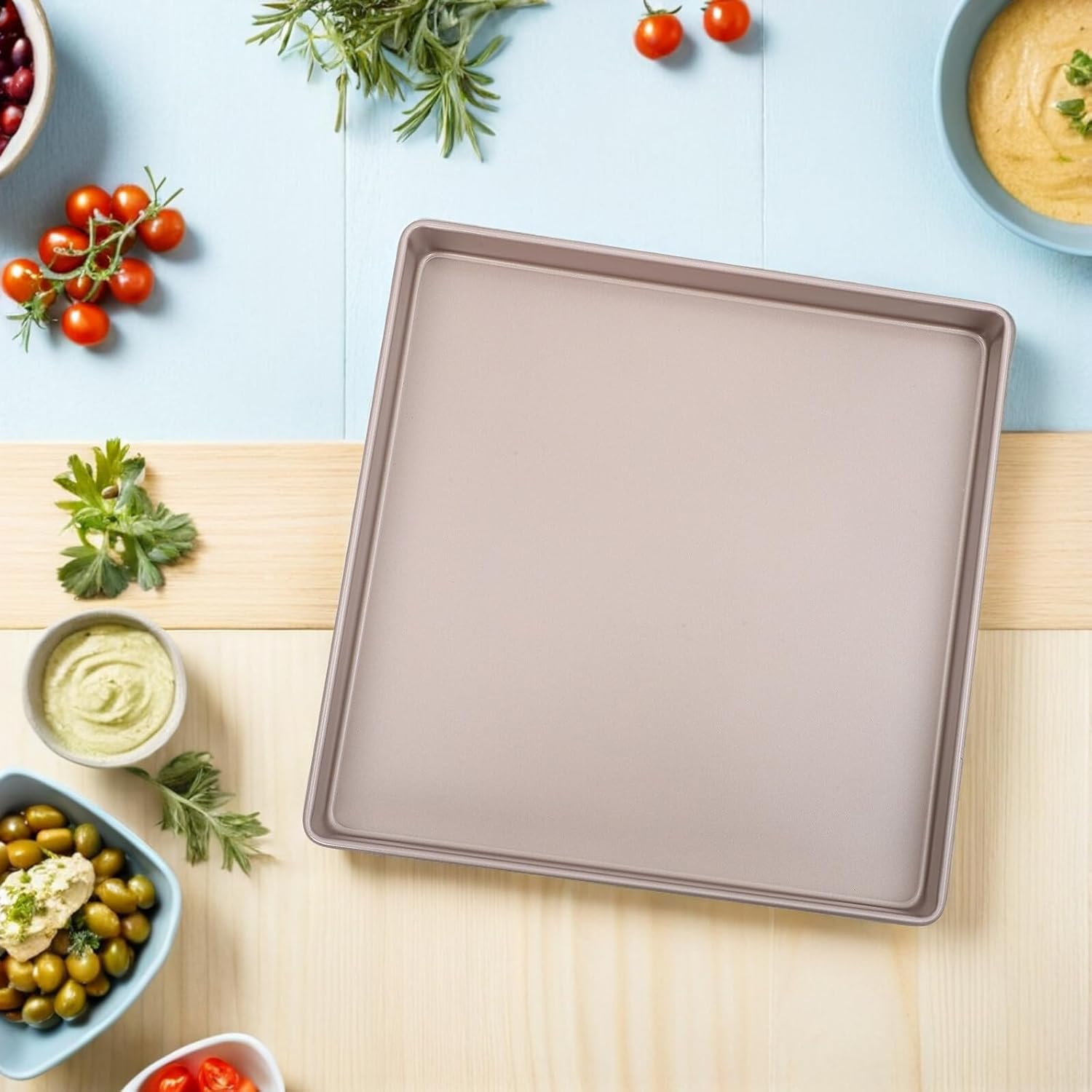 SHOWERORO Square Cake Pan Golden Carbon Steel with Nonstick Coating