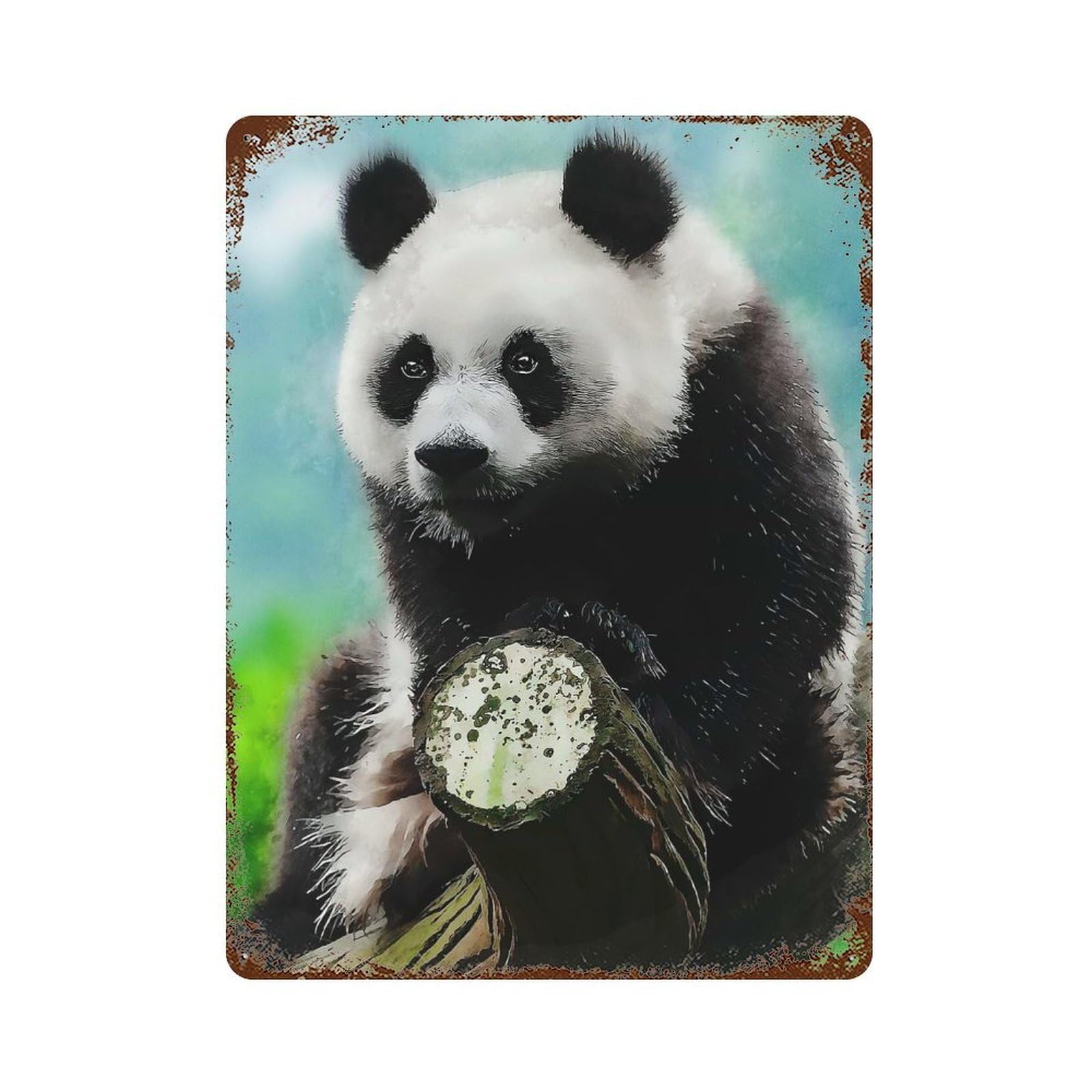 Panda Rustic Tin Plaque 15.7"x11.8", for Pub, Kitchen And Man Cave Decor, Vintage Wall Decor
