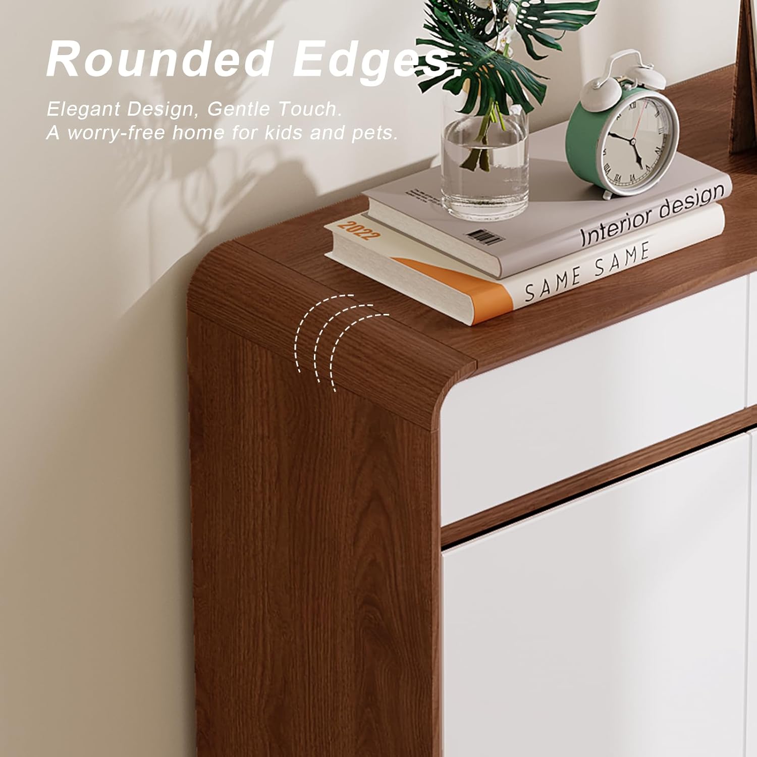 Shoe Cabinet with Doors & Drawer 5-Tier Shoe Storage Cabinet Freestanding Shoes Rack with Rounded Edges Adjustable Shelves for Entryway Hallway Living Room Natural