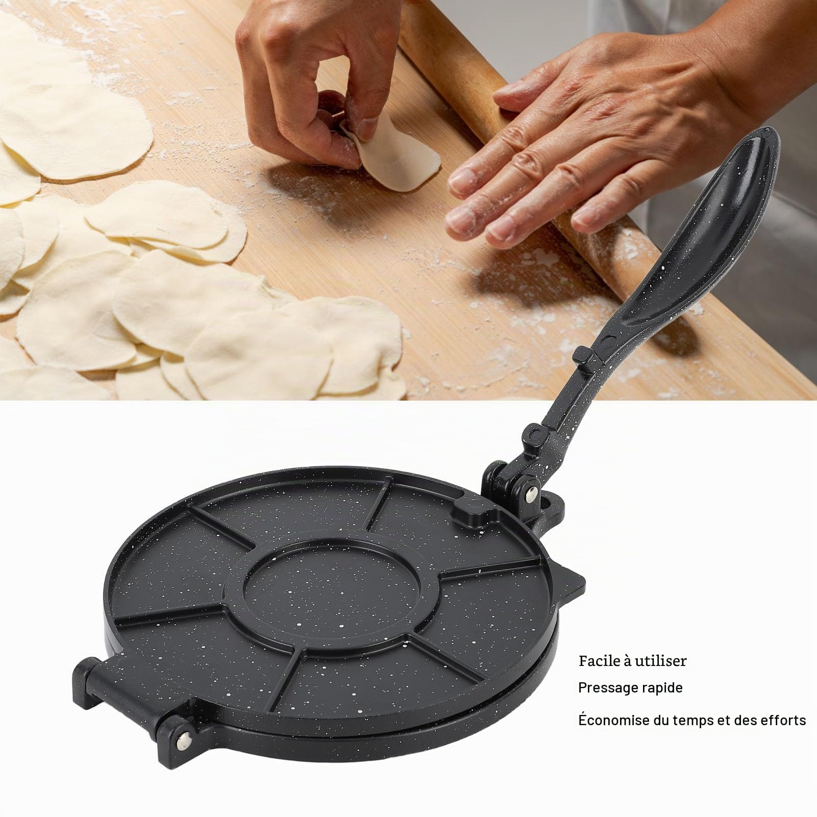 Presse à Tortillas, Machine à Tortillas et Roti de 10 Pouces, Plaques de Cuisson Antiadhésives Multifonctions pour Tortillas et Peaux de Boulettes, Alliage D'aluminium