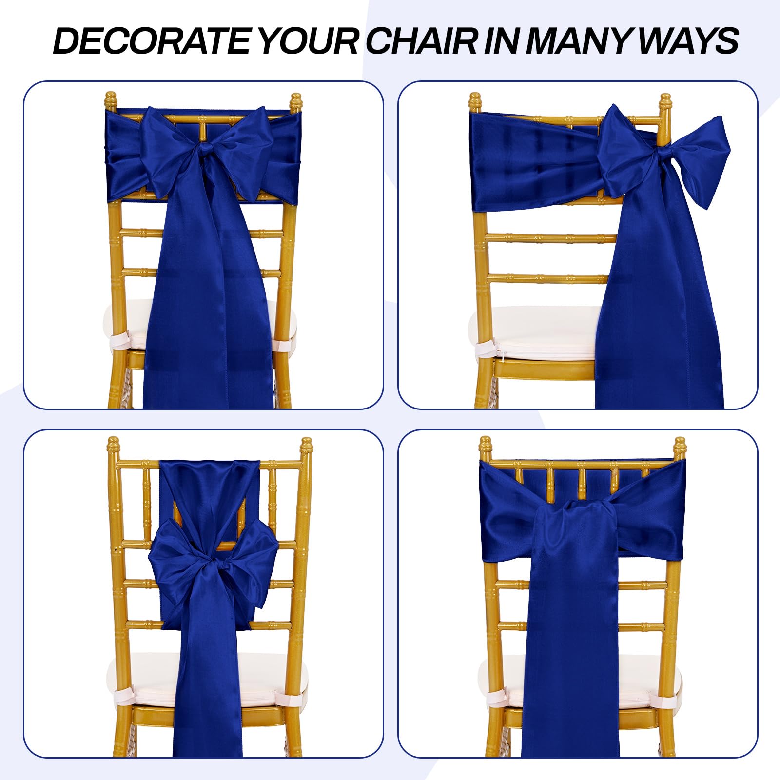 Pesonlook Lot de 50 rubans de chaise en satin pour décoration de fête de mariage, hôtel - 17 x 275 cm - Bleu roi