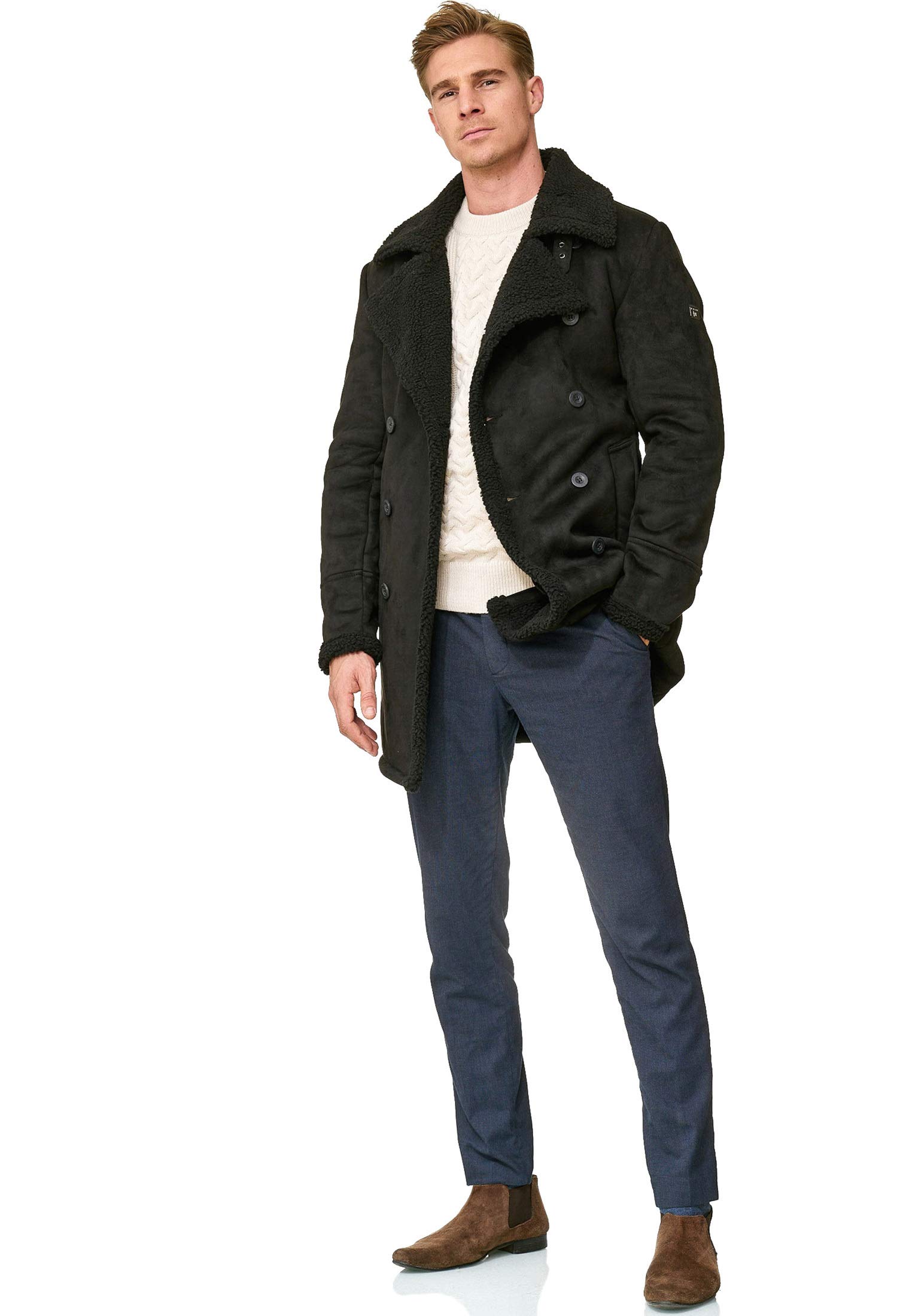 Indicode Uomini Barlow Coat | Cappotto corto con revers e pelliccia sintetica Teddy