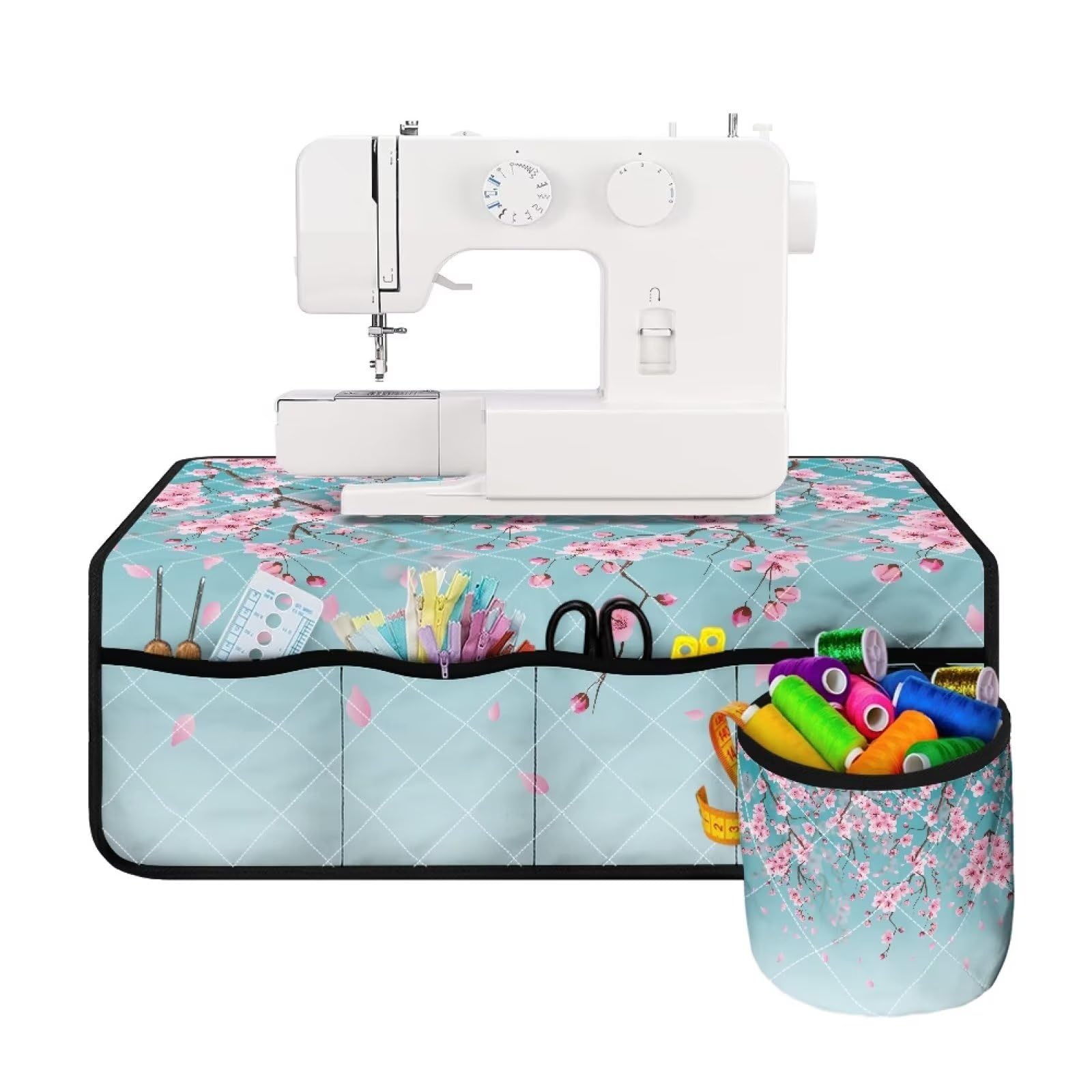 Kathyboom Peach Blossom Sewing Machine Mat with Pocket Durable Muffling Mats to Reduce Vibration Noise Movement Sewing Accessories Organizer Thanksgiving Decor