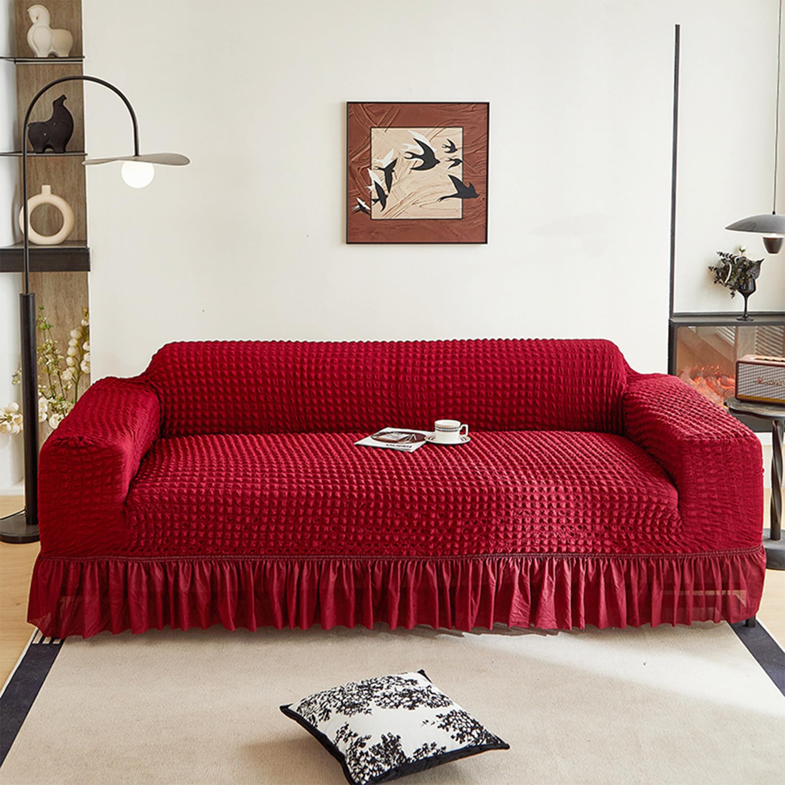 Housse de canapé extensible 3 places rouge : protégez vos meubles des taches