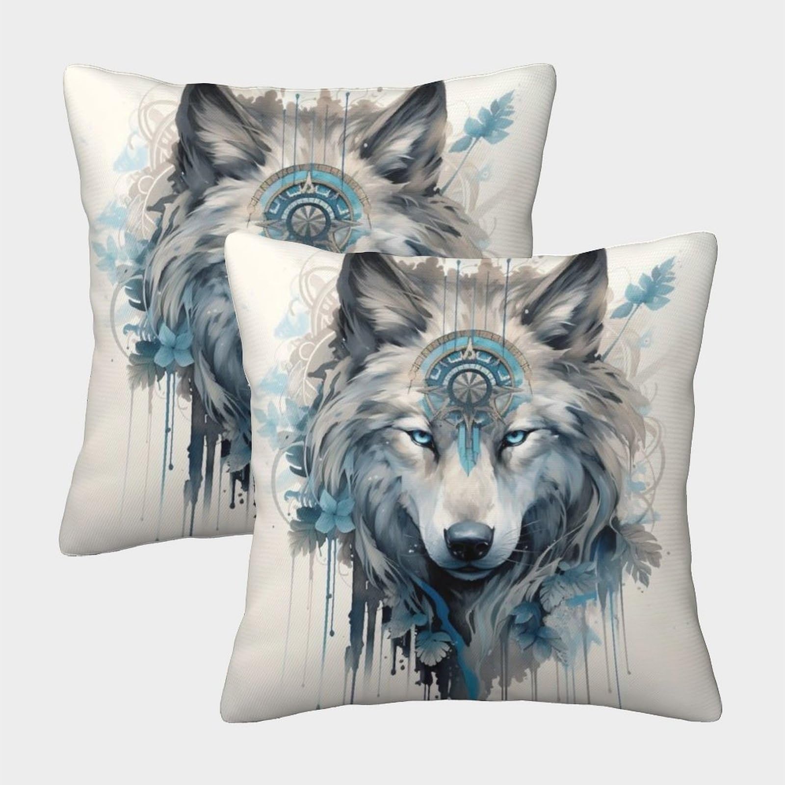 PHQAZWSXE Wolf Pillow Cases Set of 2 Cozy Pillowcase Animal Cushion Cover with Zipper Decor for Couch Livingroom 50x50cm