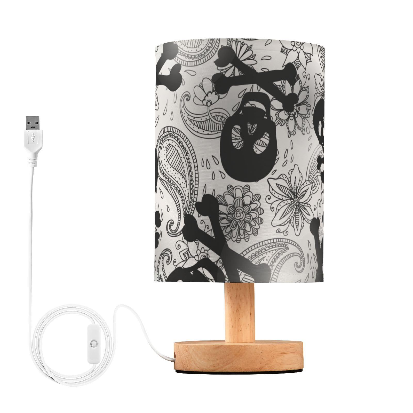 Mnsruu Bedside Table Lamp Skull Black Gothic Bedside Lamps LED Light Desk Lamp Fabric Shade Small Lamp for Bedroom Living Room (Bulb Included)