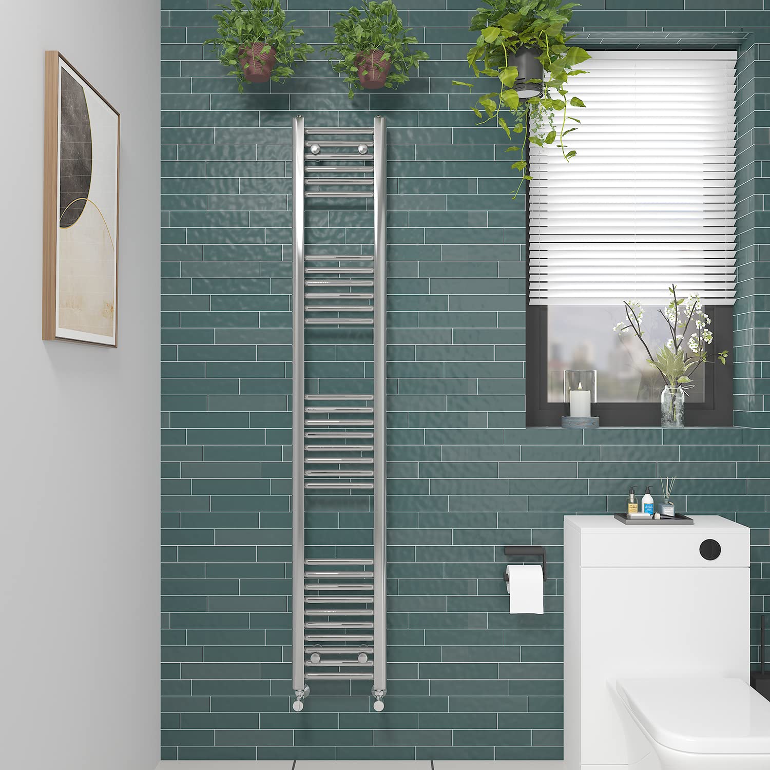 Nrg Straight Chrome Bathroom Heated Towel Rail Radiator Central Heating Ladder Rad Warmer 1800X300mm