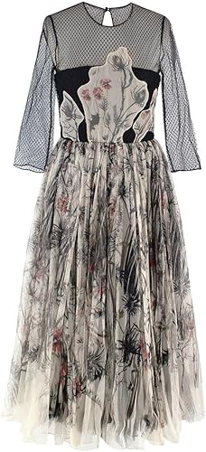 Dior Vestido de Tul Negro y Crema con Flores de Christian Segunda Mano