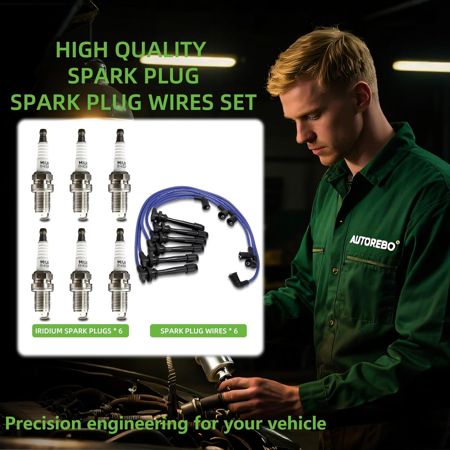 Set of 6 PCS Ignition Spark Plug Wires 671-6294 56008 RC-KRX014 & 6 Iridium Spark Plugs Set Compatible with Hyundai Tucson 2005-2009 Kia Sportage 2005-2010 2.7L V6