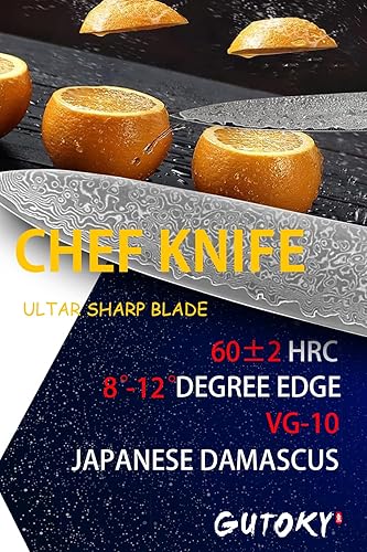 Miniatura 4 de Gutoky Cuchillo de chef de Damasco de 8 pulgadas, cuchillo de chef profesional japonés de 67 capas, japonés VG-10 Damasco, acero inoxidable de alto