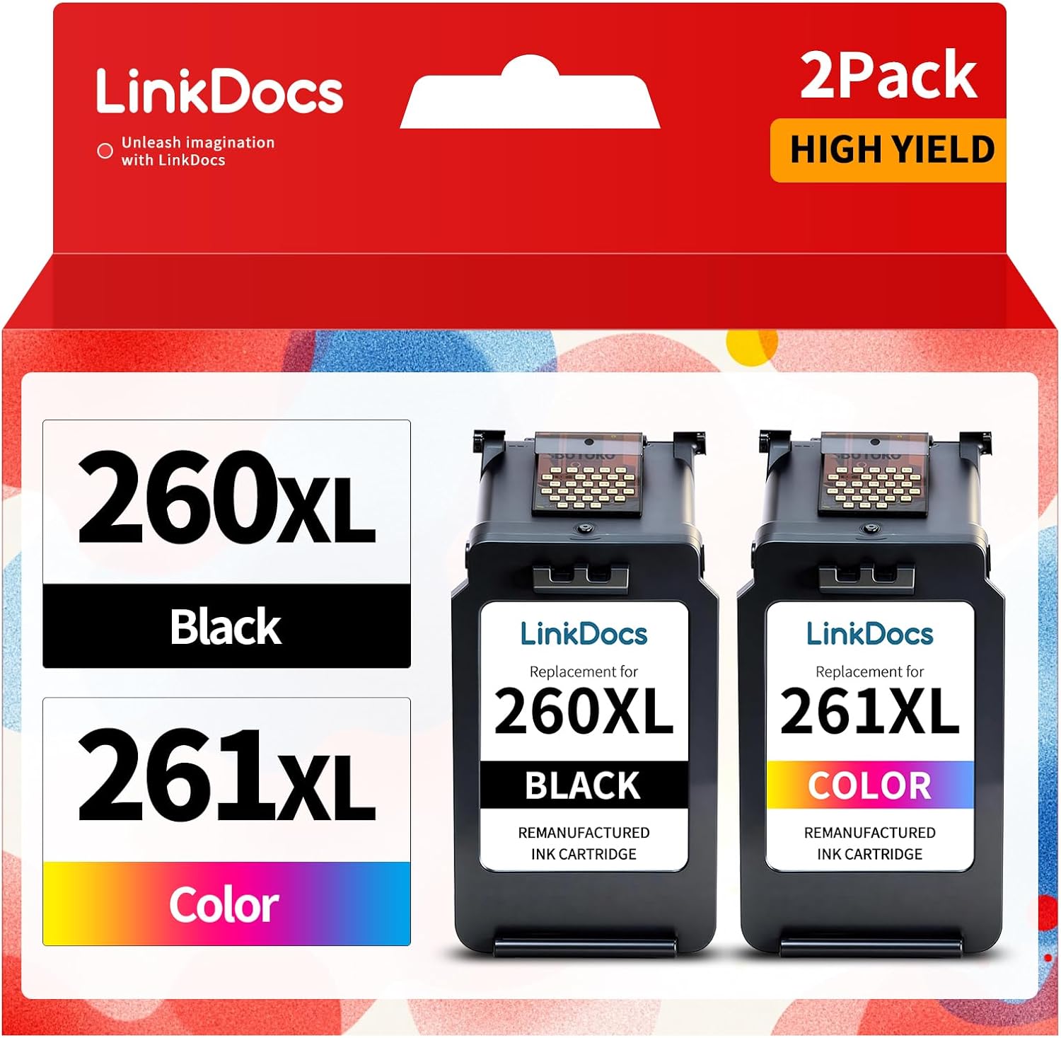 LinkDocs 260XL 261XL Replacement for Canon 260 and 261 Ink Cartridges PG-260 CL-261 Compatible with Canon TS6420a TS6420 TS6400 TR7020a TS5320 TR7000 TS5300 TR7020 Printer Ink Cartridges