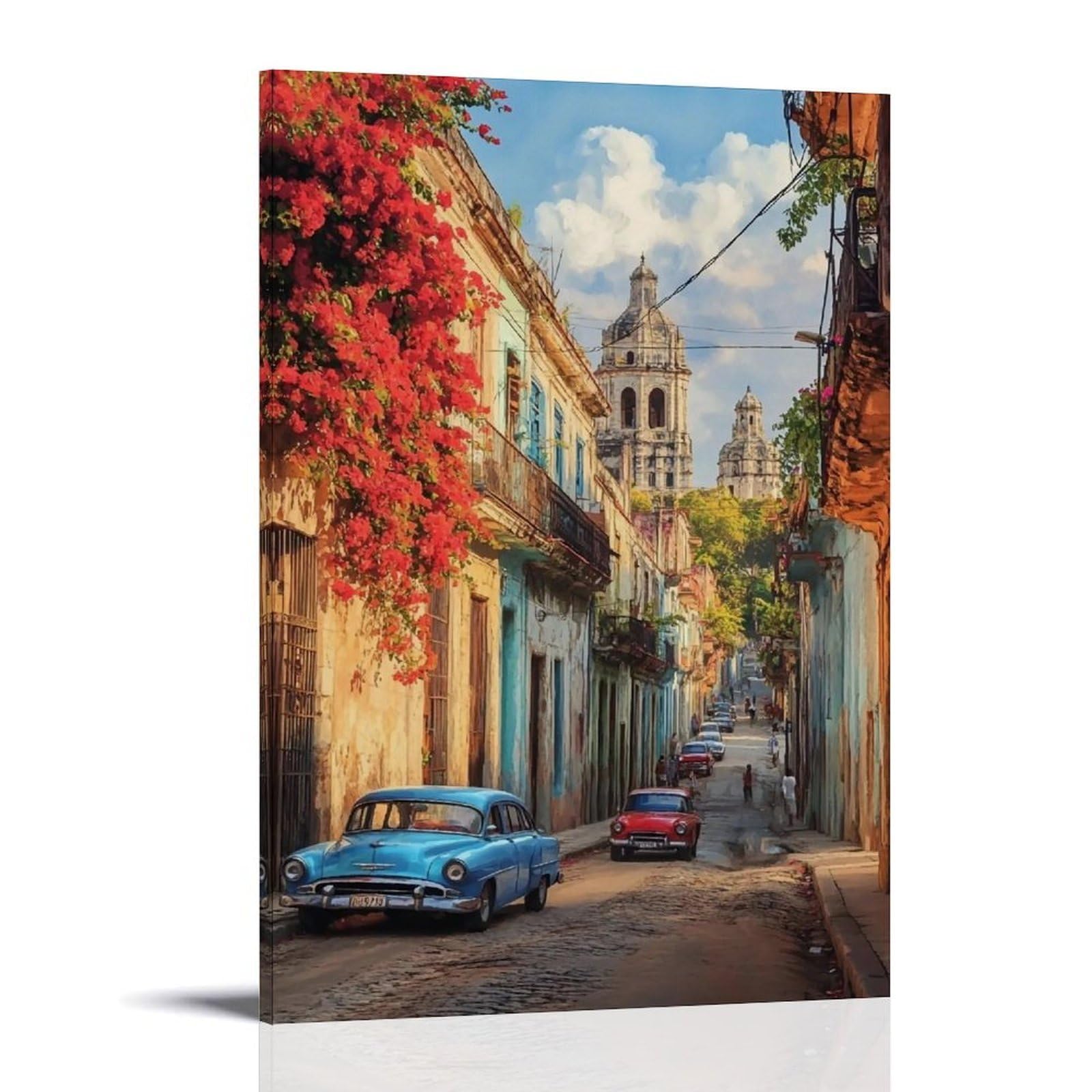 HUERYRYHY Havana Bougainvillea Street 02 Poster Wall Art Canvas Vintage Aesthetic Painting Decor for Rooms 24x36inch Frame-style