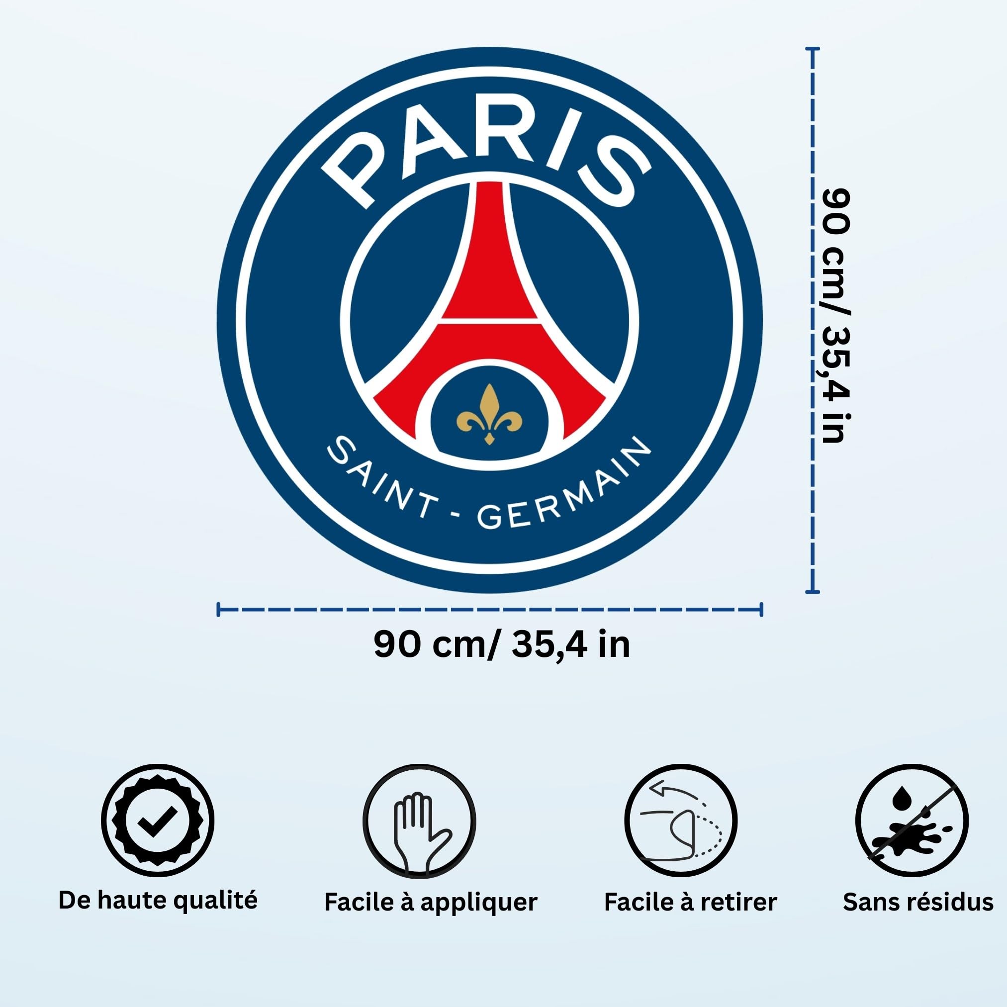 Beautiful Game Sticker Mural Officiel Blason PSG Paris Saint-Germain Décoration Murale Football 90 x 90 cm