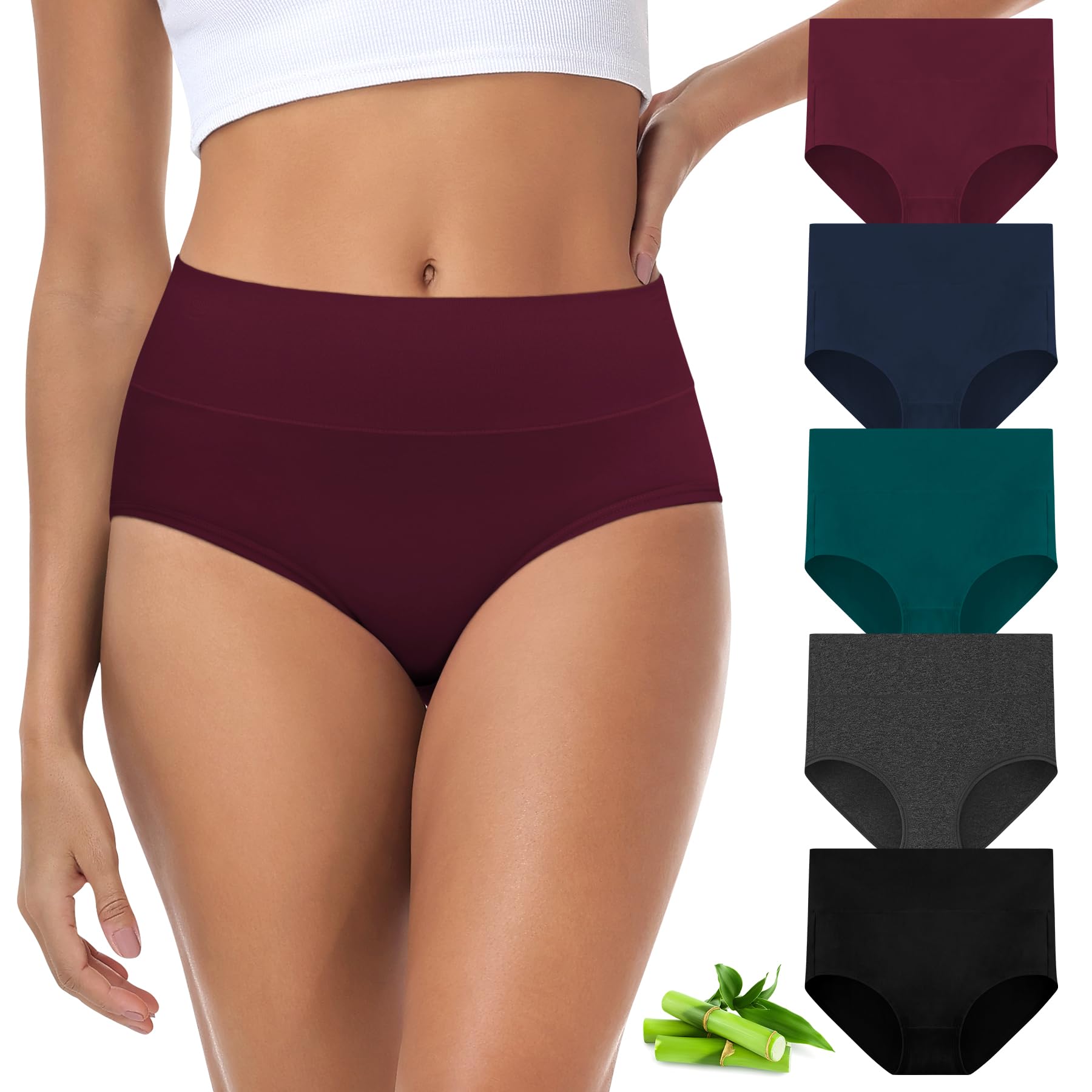 FALARY Bauchweg Damen Unterhosen Bambusviskose Soft Ladies Knickers 5er Multipack