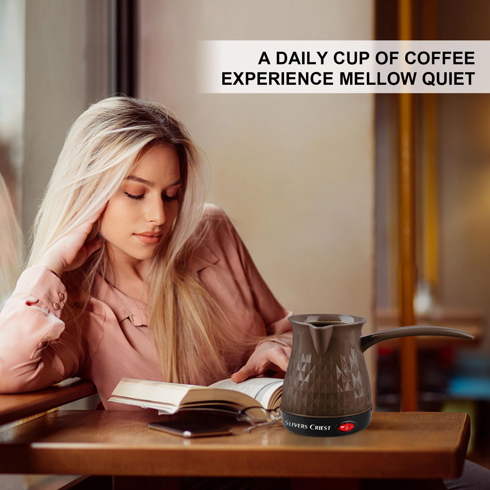 Cafetera turca eléctrica de 500 ml, cafetera turca de inducción con mango extraíble, antiquemaduras y calentamiento uniforme, cafetera eléctrica Cezve para café, té