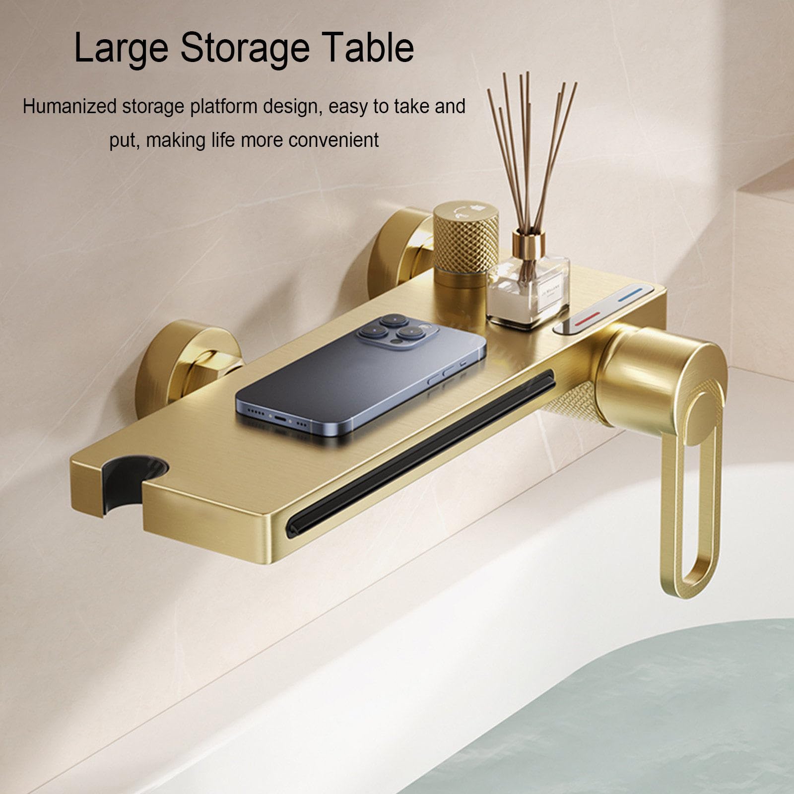 Rubinetto Vasca da Bagno con Doccetta, Miscelatore Doccia Cascata Miscelatore Vasca da Bagno Caldo o Freddo Rubinetto Doccia Ottone Oro Spazzolato