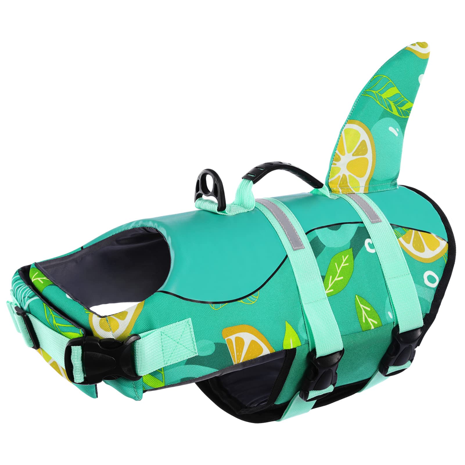CITÉTOILE Schwimmweste Hunde Hai, Leicht und Sicher für Wassersport, hundeschwimmweste mit Griff und Reflektierend für Kleine Mittlere und Große Hunde, Zitronen Grün, XS