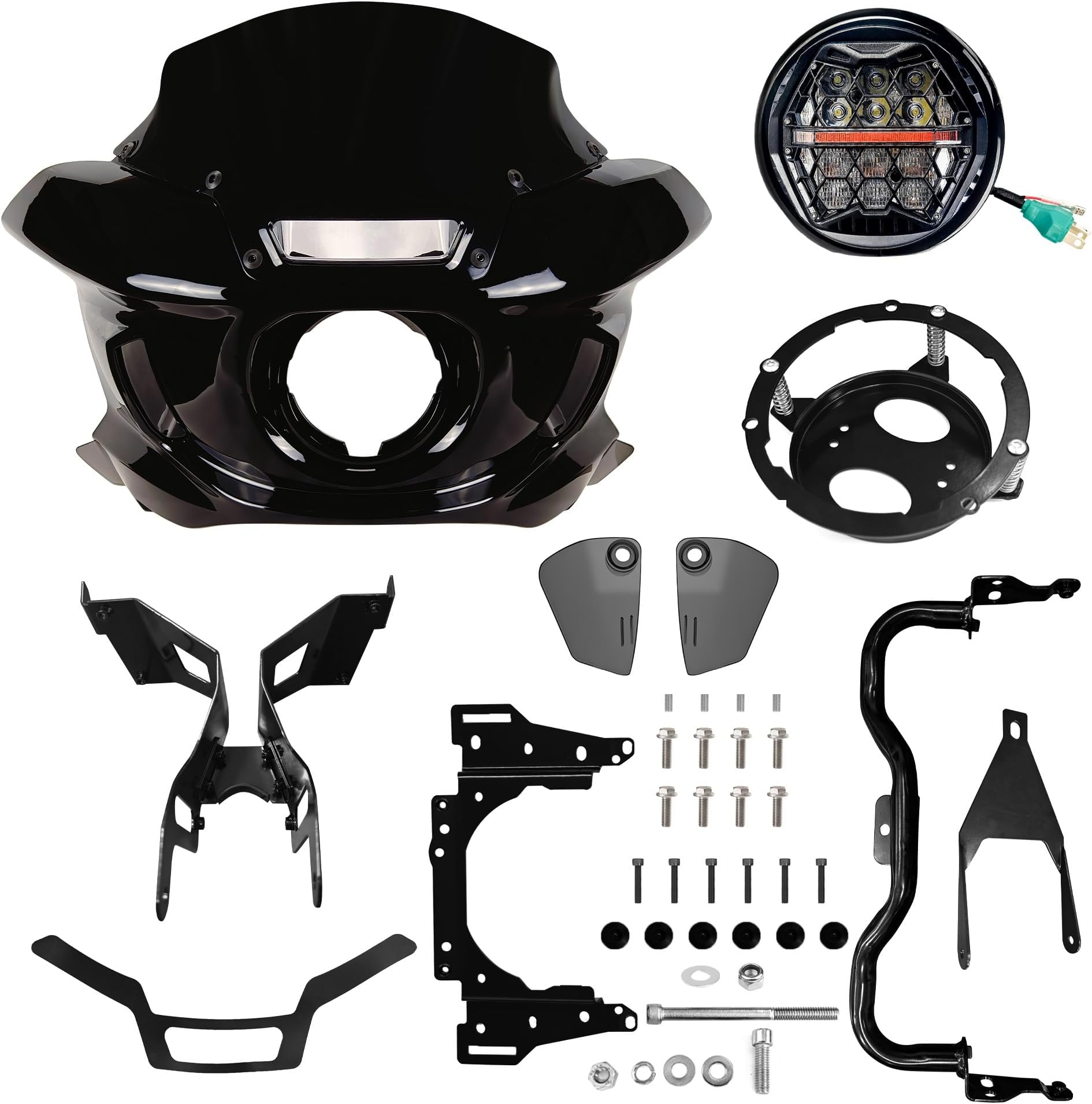 7" Black Windshield Fairing Brackets With 5.75" Headlight For Harley For Davidson FXCW Rocker 2006 2007 2008 2009 2010 2011 2012
