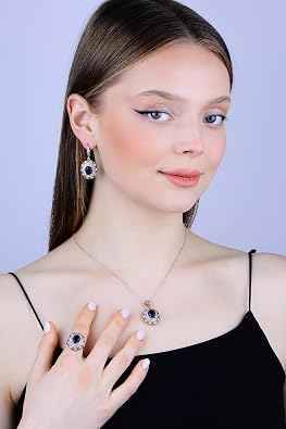 Sapphire Silver Jewelry Set, Authentic Jewelry Set, Ottoman Empire Design Jewelry, Turkish Handmade Jewelry Set, unique gift Idea