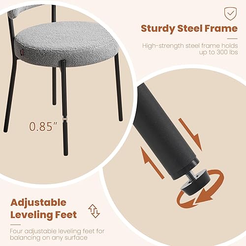 Miniatura 4 de Furniliving Boucle - Juego de 4 sillas de comedor, modernas sillas de comedor tapizadas con respaldo curvado y marco de metal negro, silla auxiliar