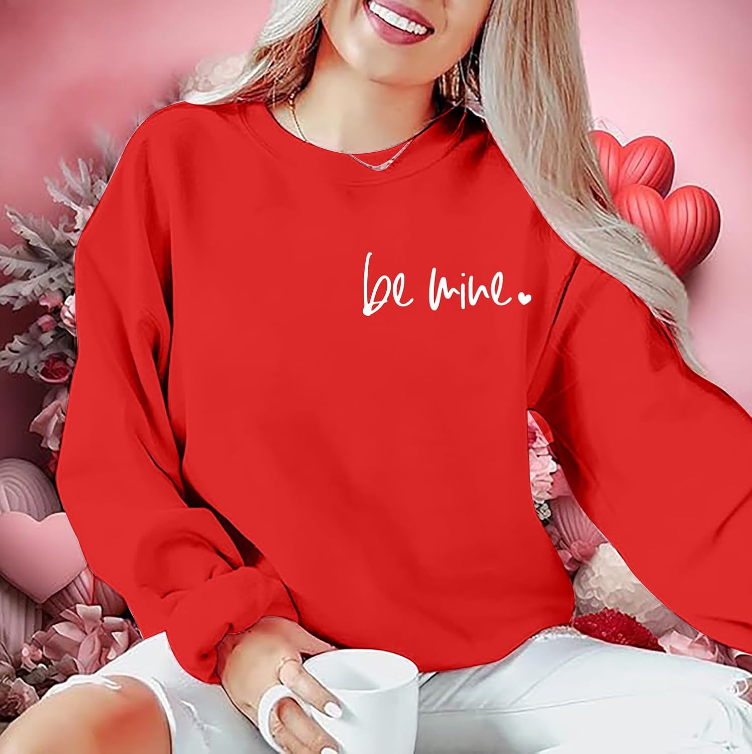 Women Valentines Sweatshirt Love Heart Graphic Print Shirts Valentine’s Day Shirt Vintage Pullover Tops - Image 3