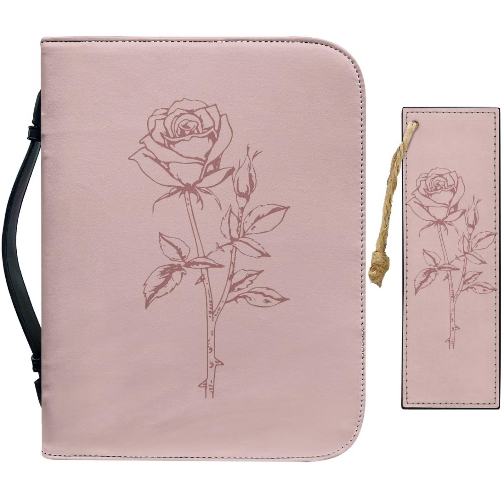 CRASPIRE Pink Roses Leather Bible Cover with Bookmark for Church Bible Case Large Waterproofing Bag Carrying Book Cover Zipper Protective Carrying Case Christian Gifts Women Men Art
