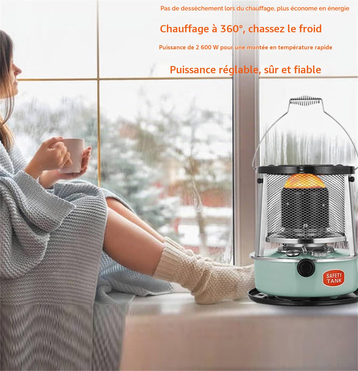 scosao Poele a Pétrole 9000 BTU/H Chauffage d'appoint Petrole Interieur sans Electricite 4.5l avec Mèche de Rechange, Portable Hauteur Réglable Réchaud à Kérosène Chauffage,Black