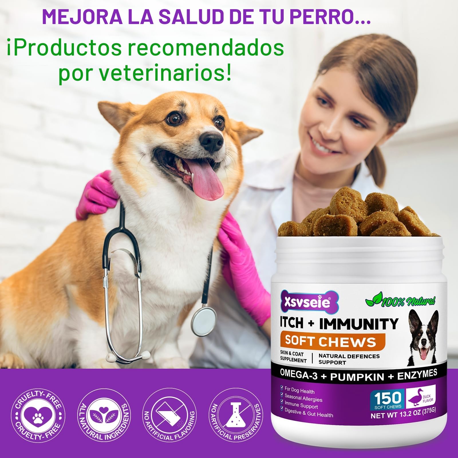 Alivio de la Alergia del Perro, Dog Allergy Relief Treats, Snacks Antialérgicos para Perros, Alivia la Picazón, el lamido, el Rascado y la Depilación, Refuerza la Inmunidad, Alergia e Inmunidad Perros