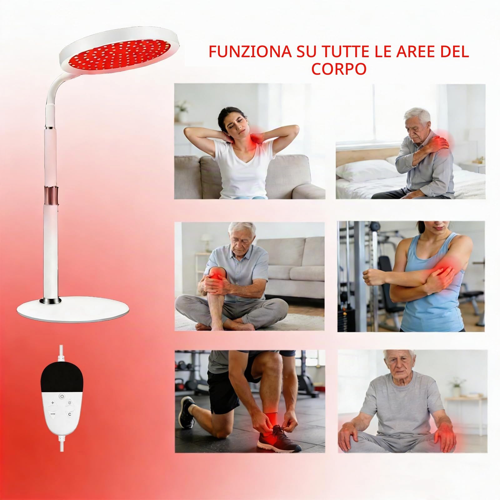 Lampada Terapia Luce Rossa & Infrarossa 660nm 850nm | Lampada Raggi Infrarossi Rossa, Dispositivo Terapia Luce, 100 LED, Collo d’Oca, 9 Livelli, Timer 15–45 Min per Viso e Corpo