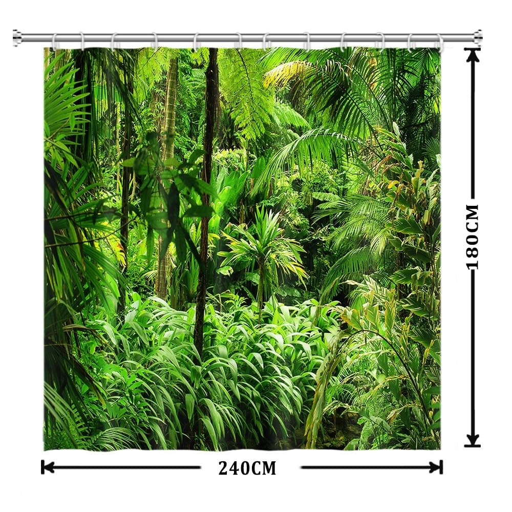 Piante Tenda da doccia Primavera Paesaggio della giungla Tenda da bagno 3D Natura scenario foresta tropicale albero primavera paesaggio Tenda da doccia resistente alla muffa 240x180cm