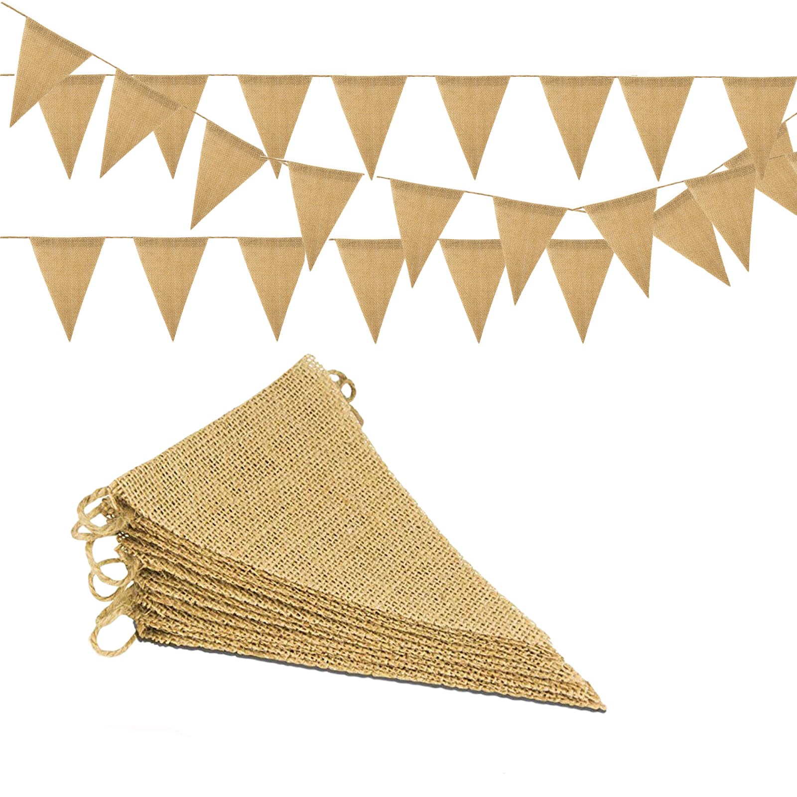 30Pcs Linen Triangular Bunting, 8M Hessian Banner, Personalised Garden Decor for Retro Wedding Birthday Parties