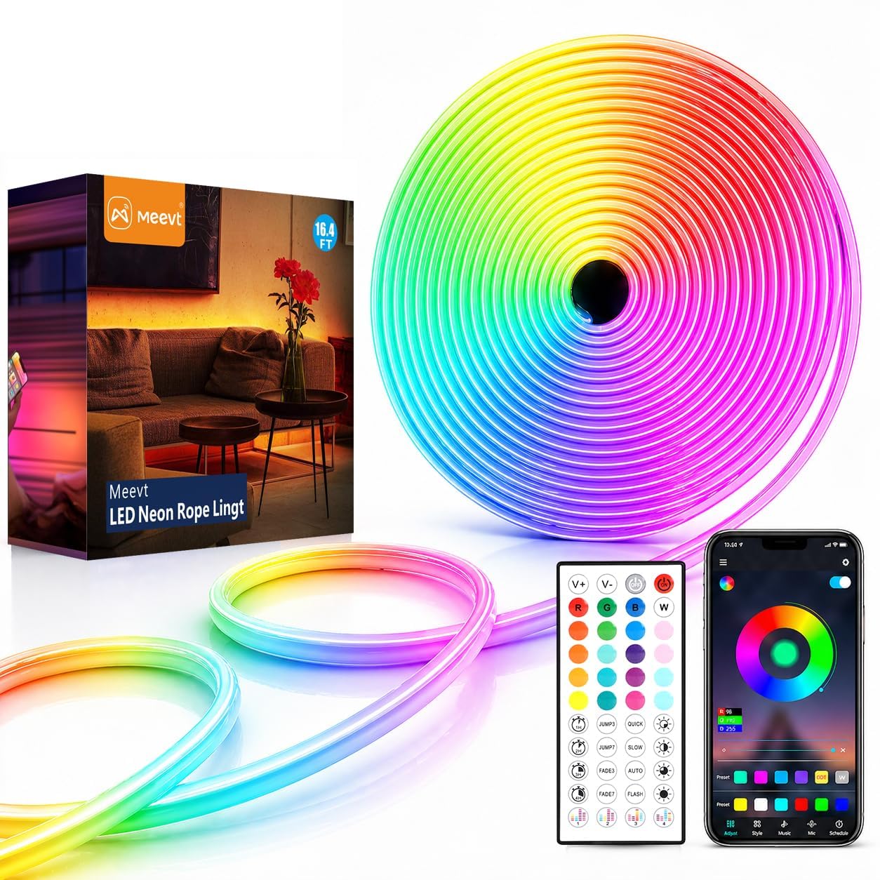 5M Striscia LED Neon, RGB, 24V Silicone Neon Luci LED Flessibile con Telecomando e APP, DIY, Sync Musica, IP65 Impermeabile, per Gioco, Festa e Decorazioni per Interni Esterni