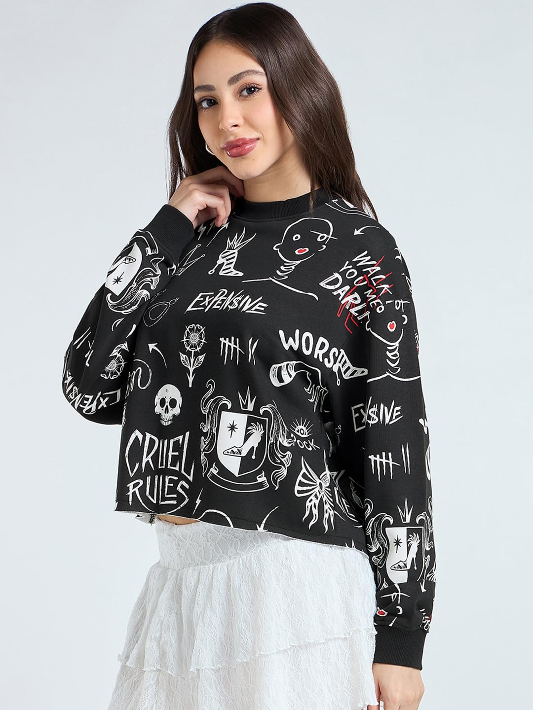 Bewakoof X Disney Cruella damska bluza oversize z mieszanki bawełny