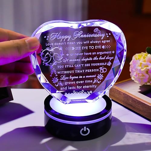 Miniatura 5 de YWHL Regalos de aniversario de boda con corazón de cristal para parejas y padres, regalos de aniversario de matrimonio para esposa, marido, él,