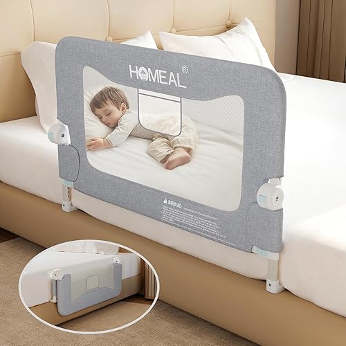 HOMEAL Riel de cama para niños pequeños, 32 x 26 pulgadas, color gris, plegable, alto, para un fácil uso y almacenamiento, ancho de la base en forma