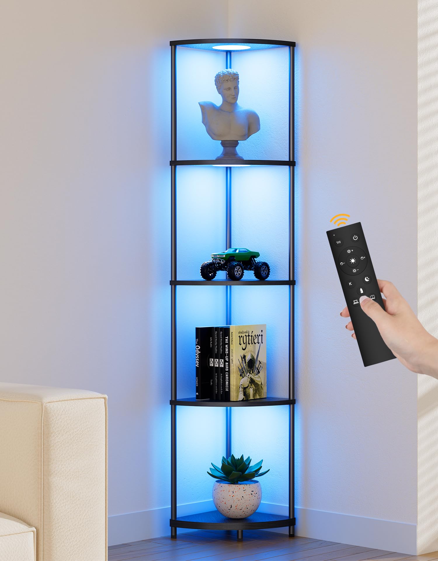 照明付き棚　アメリカン Corner Shelf with RGBCW LED Light, 64.5” Tall Floor Lamp Narrow