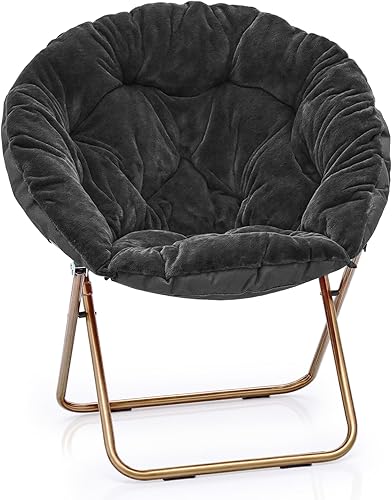 Miniatura 1 de MoNiBloom Silla redonda plegable de piel sintética para dormitorio, sala de estar, jardín, patio, marco de metal plegable, grande, cómoda,