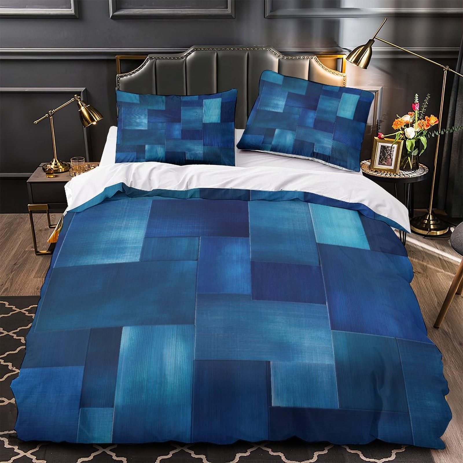 Parure de lit papillon bleu 200x200 cm avec housse de couette imprimée vintage en microfibre