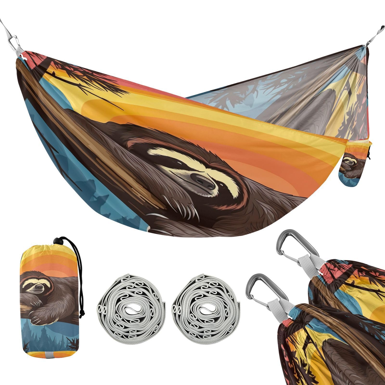 SDMKA Sleeping Sloth Camping Hammock, 330 lbs with 2 Tree Straps, Carry Bag, Single Portable Hammock for Outdoor/Indoor, Hiking, Beach, Backpacking, Travel