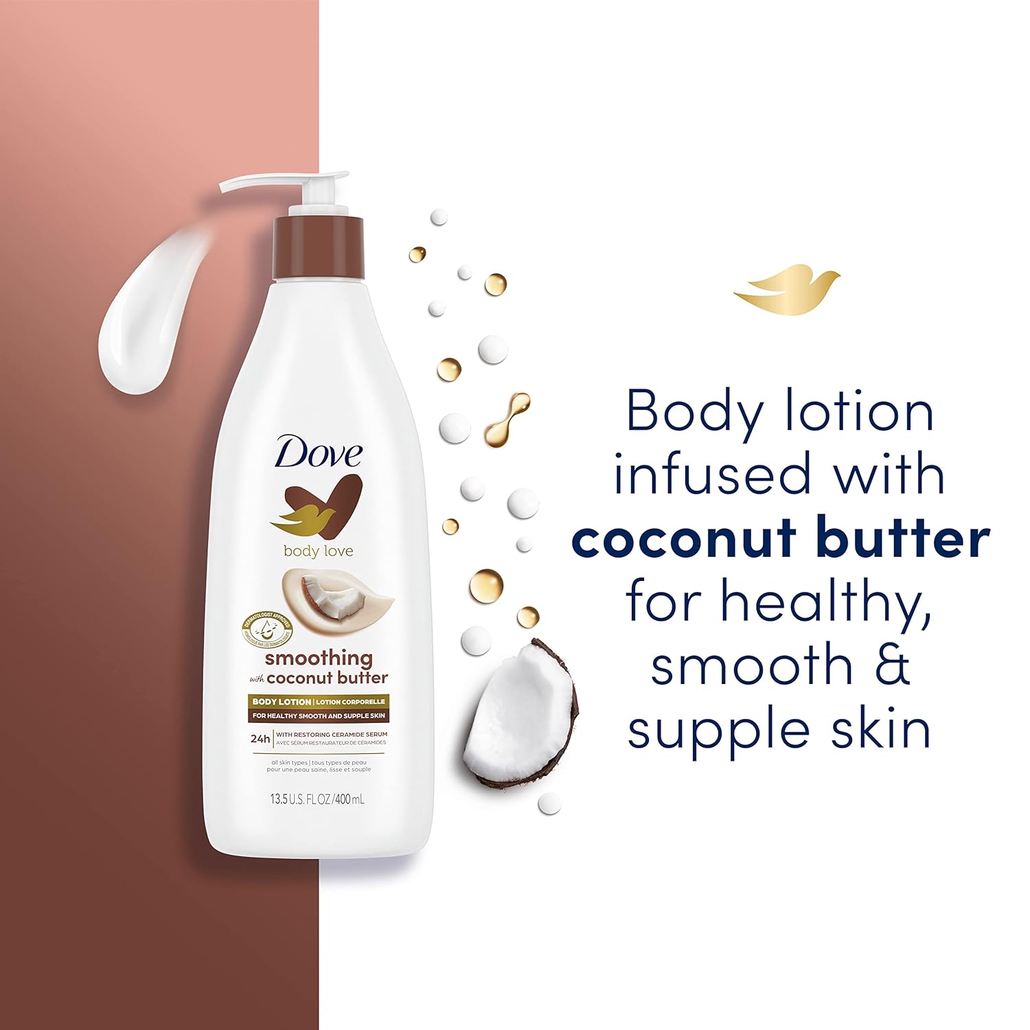 Dove Body Love Smoothing Body Lotion Coconut Oil & Cocoa Butter 3 Count for Healthy, Smooth, Supple Skin Lotion for Dry Skin with Restoring Ceramide Serum 13.5 oz