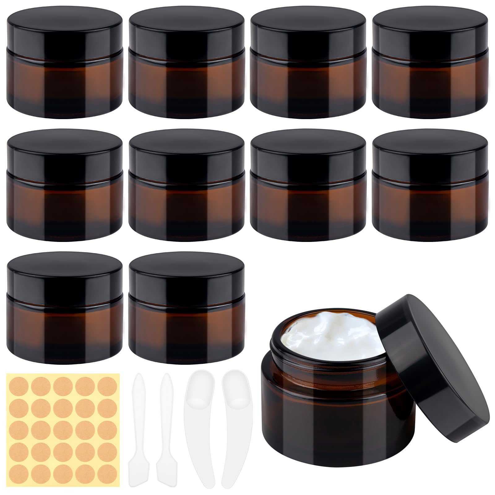 10 sztuk puszek na kremy do napełniania, 30 ml, małe słoiki z brązowego szkła, puste pojemniki na maść z pokrywką i wkładką, do kremów, olejków eterycznych, kosmetyków
