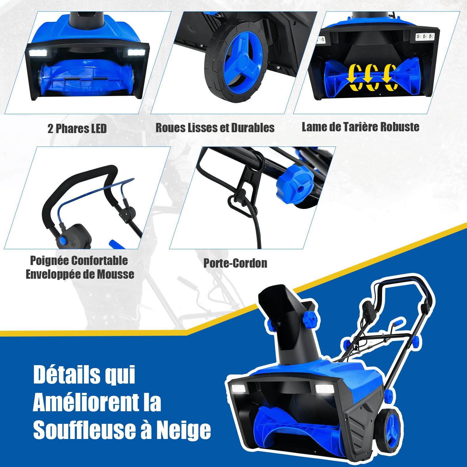 GOPLUS Souffleuse à Neige Électrique 2300 W, Largeur 50 cm, Déneigeuse Filaire avec Projection 9 m & LED, Chasse-Neige Puissant pour Jardins, Trottoirs (Bleu)