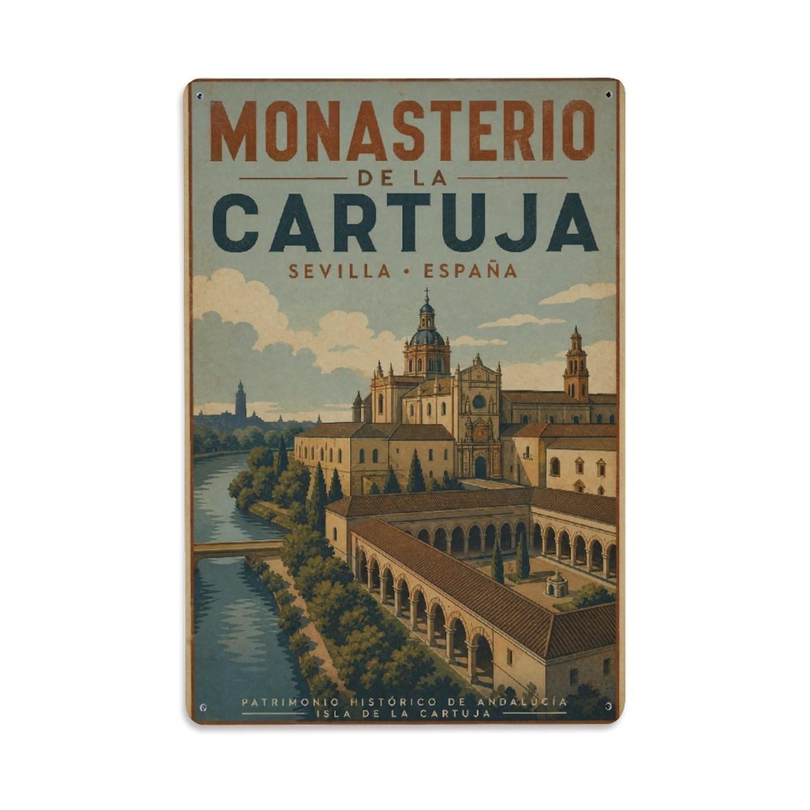 Huiyhb 8X12inch(20X30cm) Vintage Travel Monasterio Cartuja Seville Monastery Island Metal Tin Sign