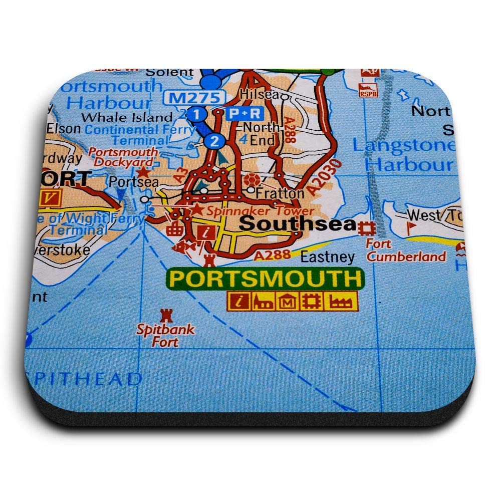 1 x Square MDF Fridge Magnet - Portsmouth Southsea England Travel Map 46165